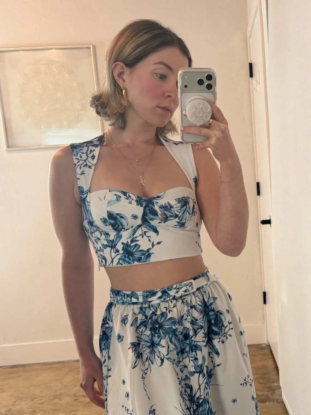 Zara Blue White Floral Corset Bustier Crop Top